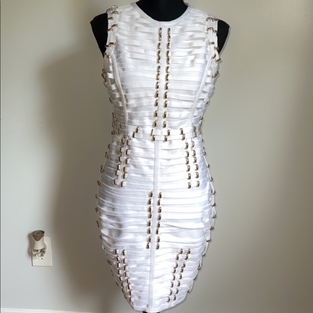 White & Gold Bandage dress